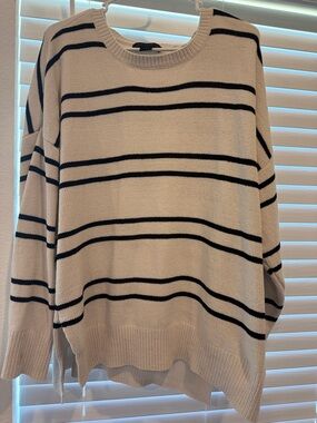 Sanctuary Cream and Black Striped Crewneck Sweater